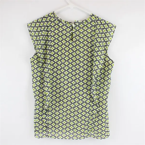 Worthington Womens Sleeveless Blouse Black White Chartreuse Pattern M