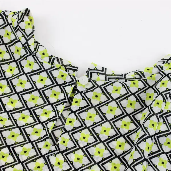 Worthington Womens Sleeveless Blouse Black White Chartreuse Pattern M