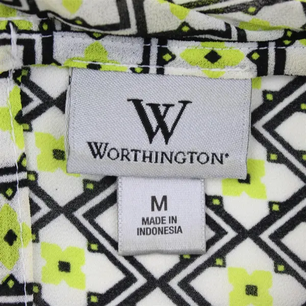 Worthington Womens Sleeveless Blouse Black White Chartreuse Pattern M