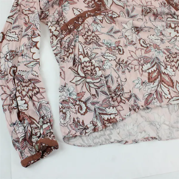 J. Jill Pink and Brown Floral Pattern Long-Sleeved V-Neck Top Women's Medium