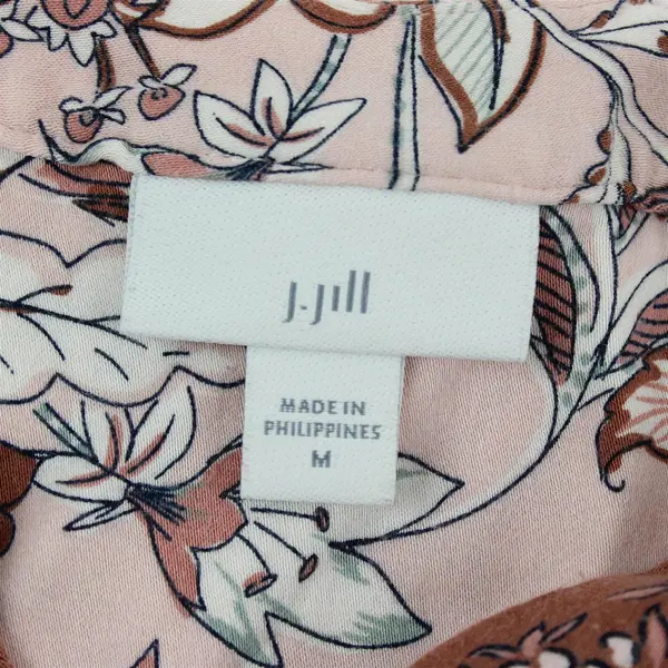 J. Jill Pink and Brown Floral Pattern Long-Sleeved V-Neck Top Women's Medium