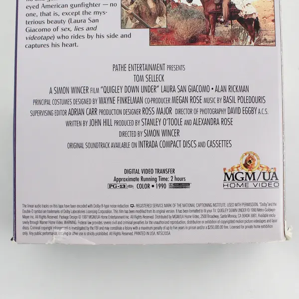 Quigley Down Under (1990) Tom Selleck VHS MGM 1997 
