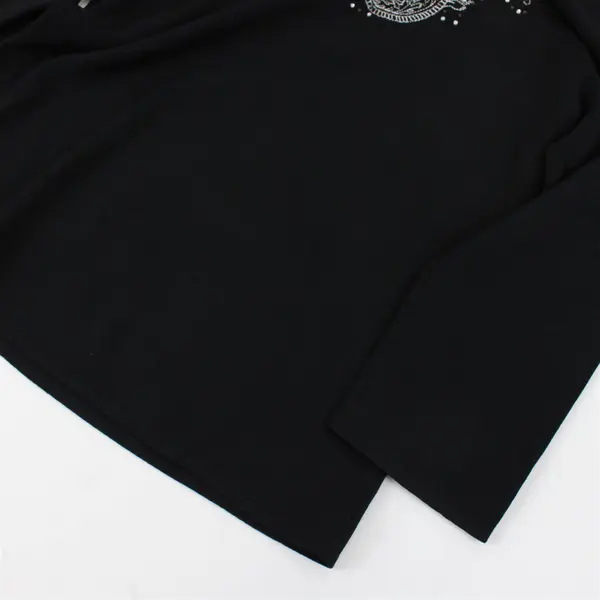 Cable & Gauge Paisley Embroidered Beaded Bedazzled Black Top Women's Large