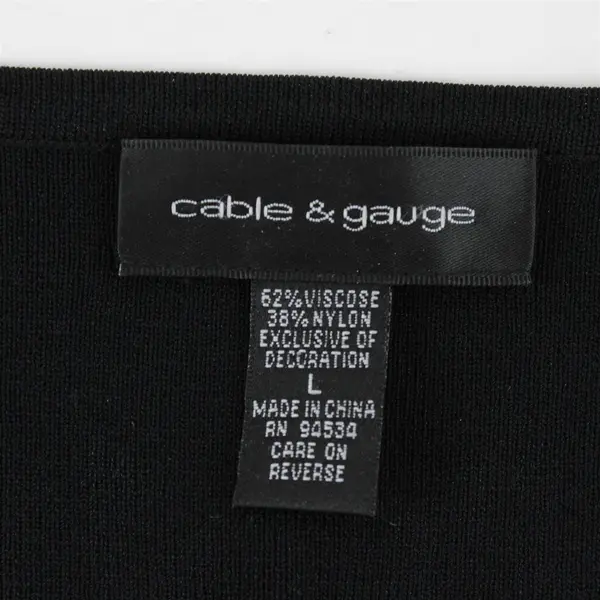 Cable & Gauge Paisley Embroidered Beaded Bedazzled Black Top Women's Large