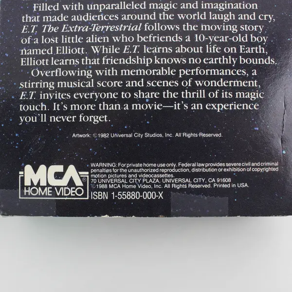E.T. The Extra-Terrestrial VHS 1982, Spielberg