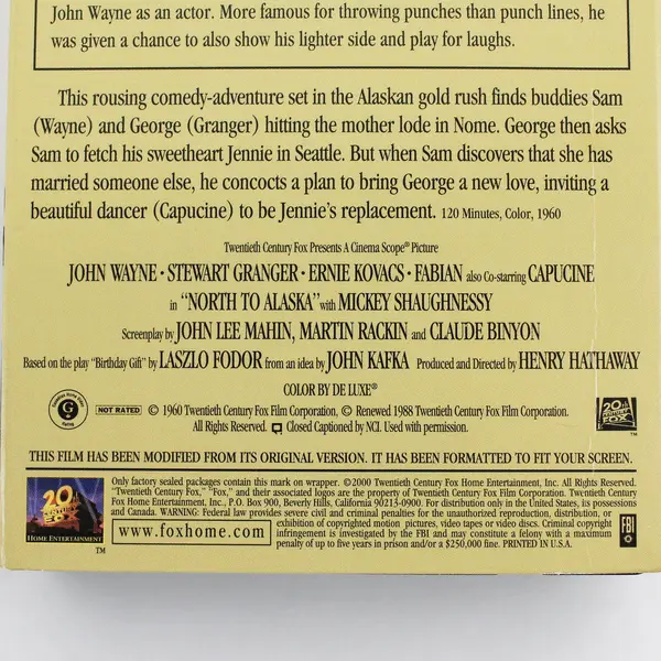 North to Alaska (1960) featuring John Wayne VHS 20th Century Fox 2000