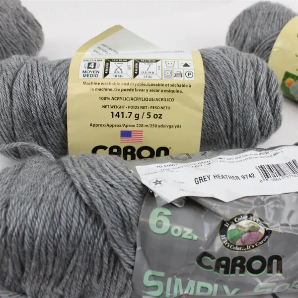Lot of 4 Caron Simply Soft No Dye Lot Yarn Grey Heather #9742 Medium Weight 4
