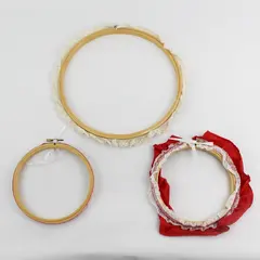 Lot of 3 Wood Embroidery Hoops Lace Ribbon Trim Assorted Sizes