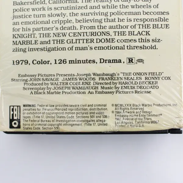 The Onion Field  (1979) Joseph Wambaugh John Savage James Woods VHS Embassy 1984