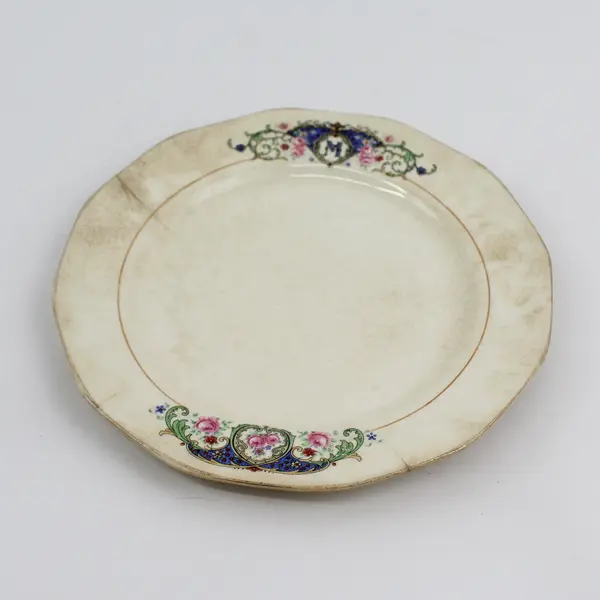 Vintage M Monogram Off-White Ceramic Plate 7-1/4" FLAWED