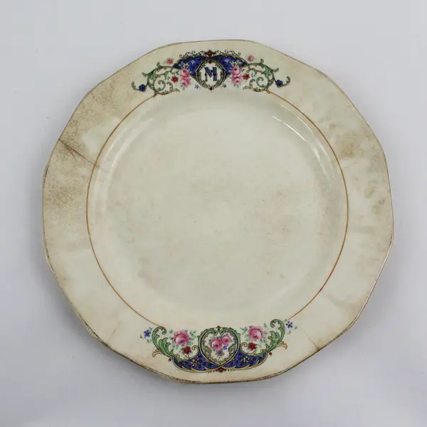 Vintage M Monogram Off-White Ceramic Plate 7-1/4" FLAWED
