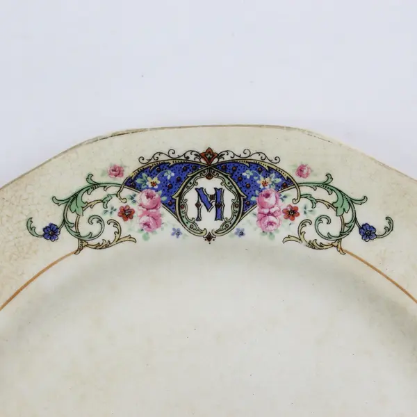 Vintage M Monogram Off-White Ceramic Plate 7-1/4" FLAWED