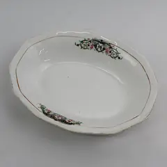 Vintage Saxon M Monogram Floral Detail Oval White Ceramic Bowl 9-1/4" - Flawed
