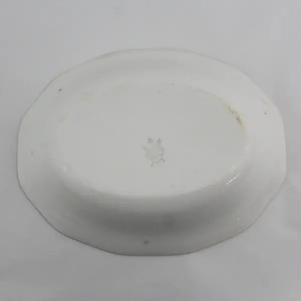 Vintage Saxon M Monogram Floral Detail Oval White Ceramic Bowl 9-1/4" - Flawed