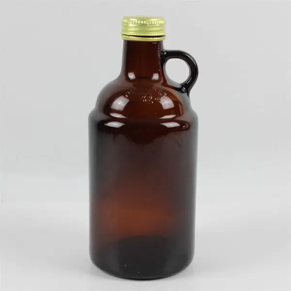 Unbranded 32oz (1qt) Amber Glass Growler w/Built-In Handle & Screw-On Lid