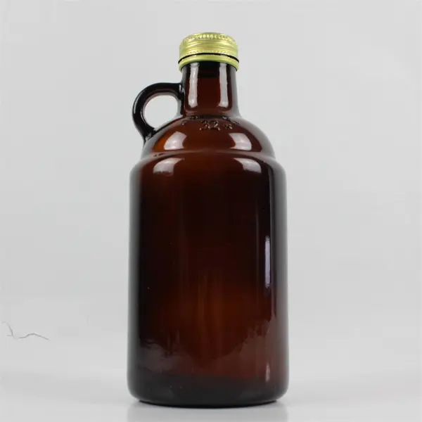 Unbranded 32oz (1qt) Amber Glass Growler w/Built-In Handle & Screw-On Lid