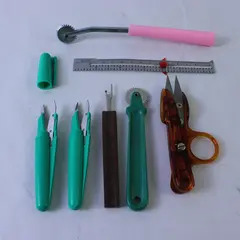 Lot of 7 Vintage Sewing Notions Seam Ripper Tracing Wheels Gauge Scissors