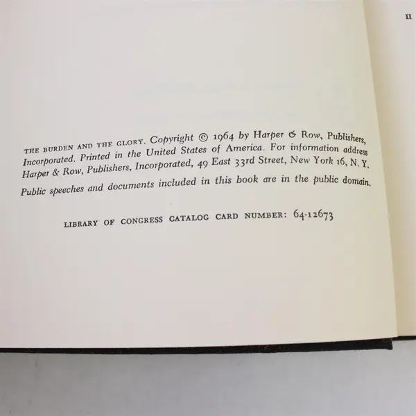 John F. Kennedy The Burden and The Glory Edited by Allan Nevins HC 1964