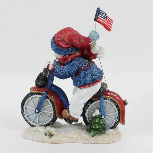 Encore Snowbuddies Snowman on Bicycle w/American Flag Holiday Figurine