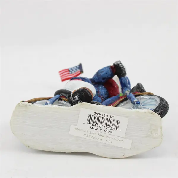 Encore Snowbuddies Snowman on Bicycle w/American Flag Holiday Figurine