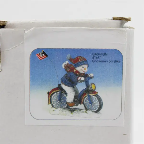 Encore Snowbuddies Snowman on Bicycle w/American Flag Holiday Figurine