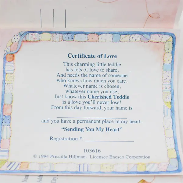 Enesco Cherished Teddies Sending You My Heart Girl Bear Cupid Figurine NIB