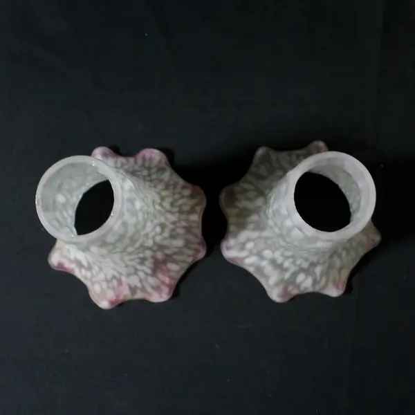 Lot of 2 Replacement Lily Shaped Lamp Globes White Speckled With Pink rims