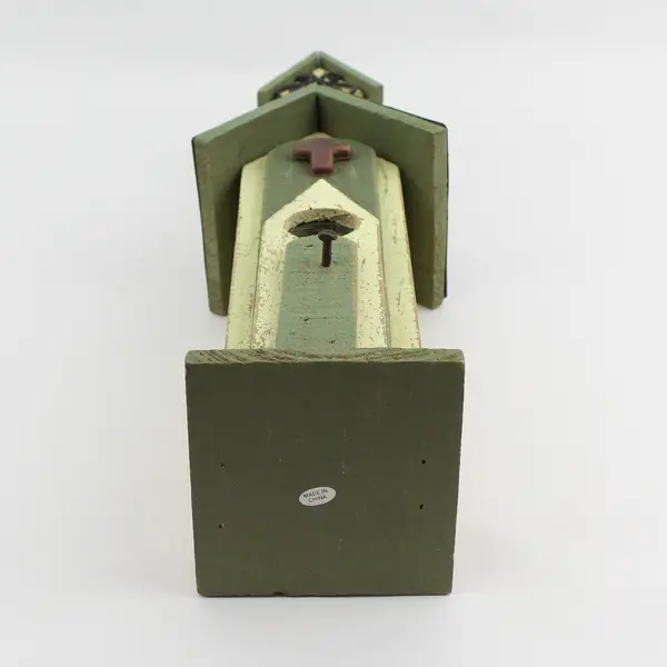 Primitive Wood Church Style Bird House 16" Green And Yellow