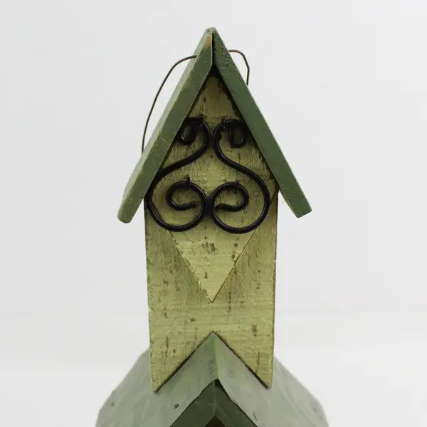 Primitive Wood Church Style Bird House 16" Green And Yellow