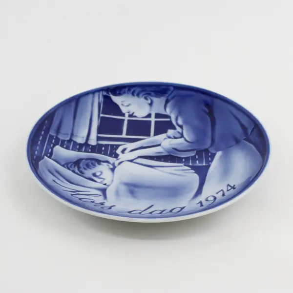 Vtg Georg Jensen 1974 Mother's Day Mars Dag Plate Denmark Blue White 6.75”