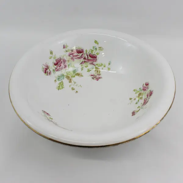 Antique Wheeling Pottery LaBelle Wash Basin And Pitcher Set White Pink roses