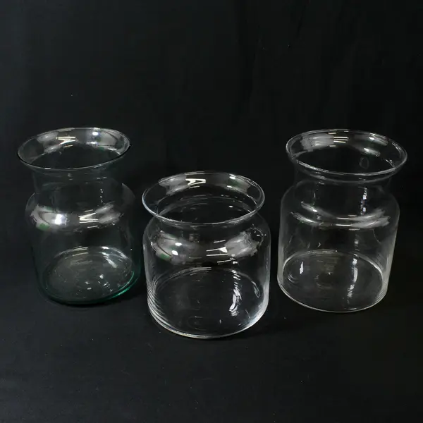 Lot of 3 Large Clear Glass Vases 6" and  7.5" Tall 5" Diameter