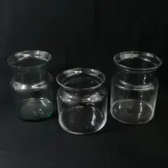 Lot of 3 Large Clear Glass Vases 6" and  7.5" Tall 5" Diameter