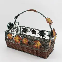 Green Metal Woven Wicker Leaf Basket Fall Colored Leaves Decor