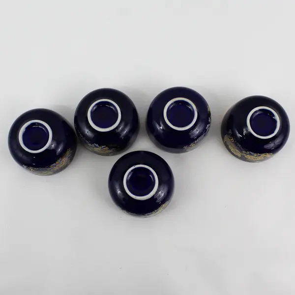 Cobalt Blue Ceramic Teapot With 5 cups Pheasant Pattern Made In Taiwan