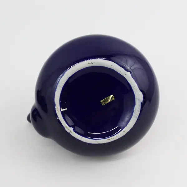 Cobalt Blue Ceramic Teapot With 5 cups Pheasant Pattern Made In Taiwan