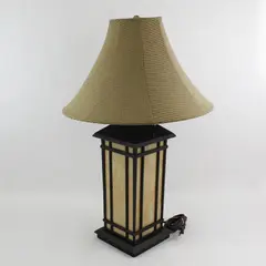 Brown Metal Table Lamp Honey Gold Paneled Textured Shade 30in