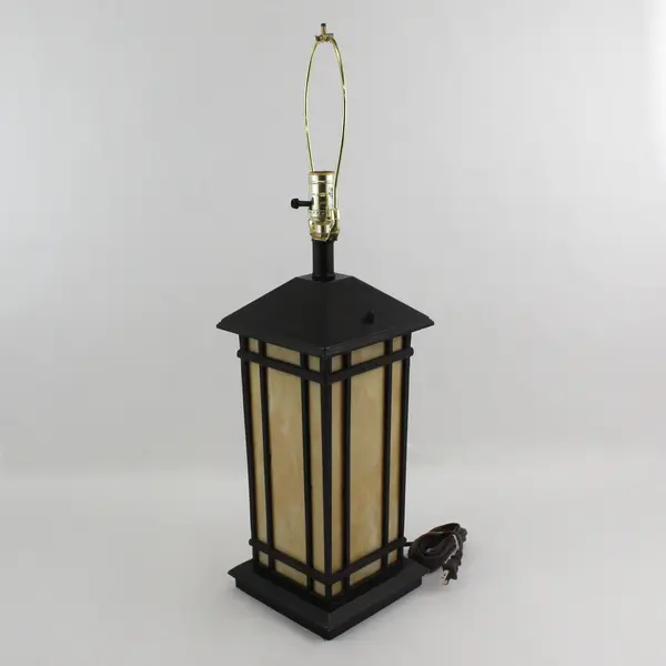 Brown Metal Table Lamp Honey Gold Paneled Textured Shade 30in