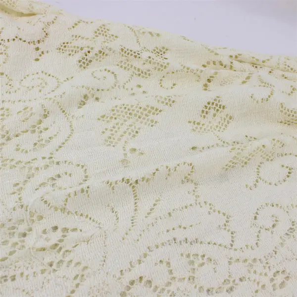 Ecru Synthetic Fiber Lace Scalloped Edge Rectangular Tablecloth 66" x 72"