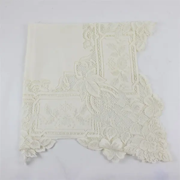 Off-White Floral Machine Lace Square Tablecloth 34" FLAWED