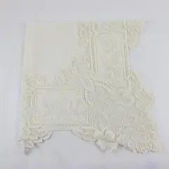 Off-White Floral Machine Lace Square Tablecloth 34" FLAWED