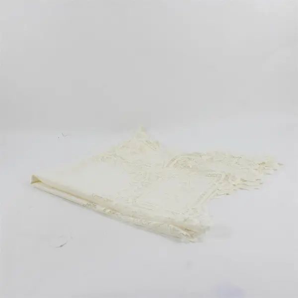 Off-White Floral Machine Lace Square Tablecloth 34" FLAWED