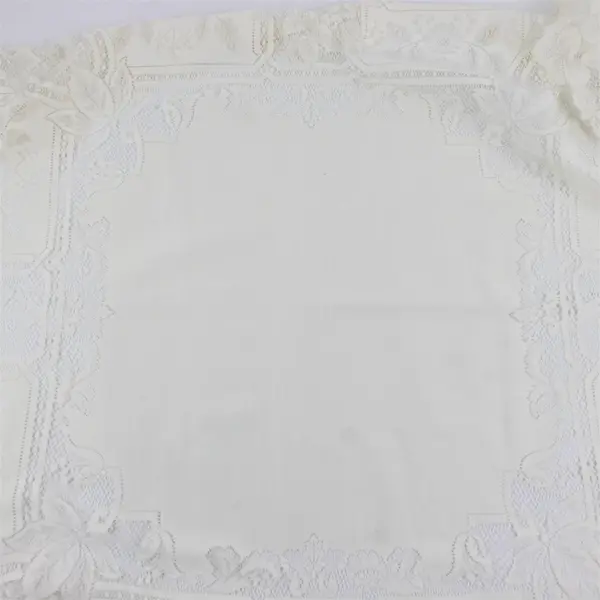 Off-White Floral Machine Lace Square Tablecloth 34" FLAWED