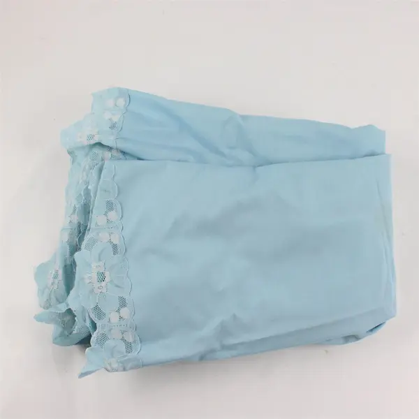 Baby Blue Floral Lace Trim Oval Tablecloth 62" x 88" FLAWED