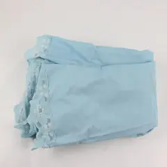 Baby Blue Floral Lace Trim Oval Tablecloth 62" x 88" FLAWED