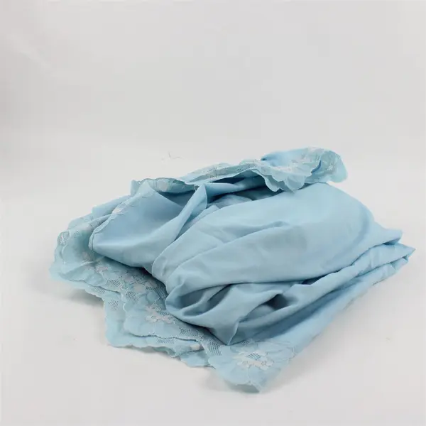 Baby Blue Floral Lace Trim Oval Tablecloth 62" x 88" FLAWED