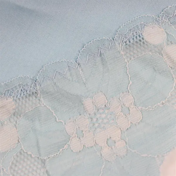 Baby Blue Floral Lace Trim Oval Tablecloth 62" x 88" FLAWED