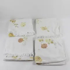 Set of 4 VTG Hope Fashions Yellow Rose Pattern White Cotton Bath Towels FLAWED