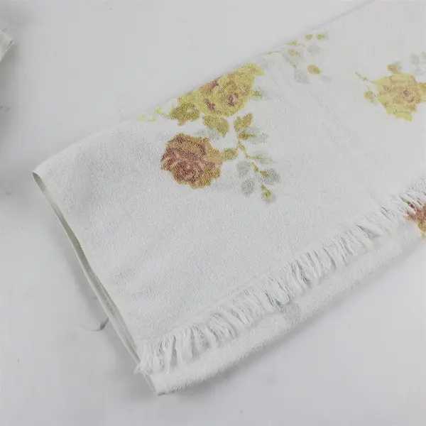 Set of 4 VTG Hope Fashions Yellow Rose Pattern White Cotton Bath Towels FLAWED