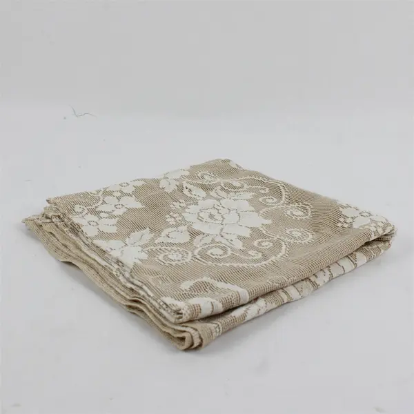 Vintage Brown/White Floral Lace Tablecloth 38" Square 